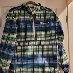 Champion Blue plaid Nylon pullover